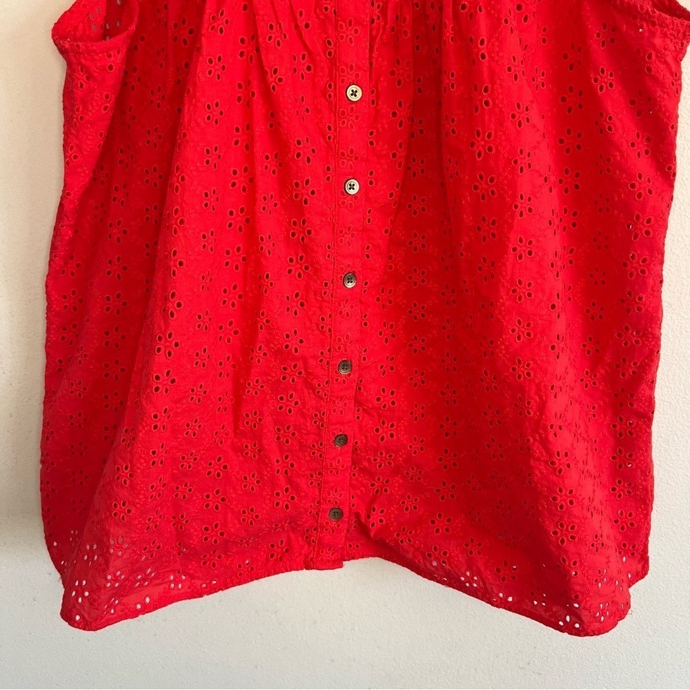 Madewell Red Button Up Ruffle Sleeve Bib Top Sz M Summer Contemporary Babydoll - Picture 10 of 12